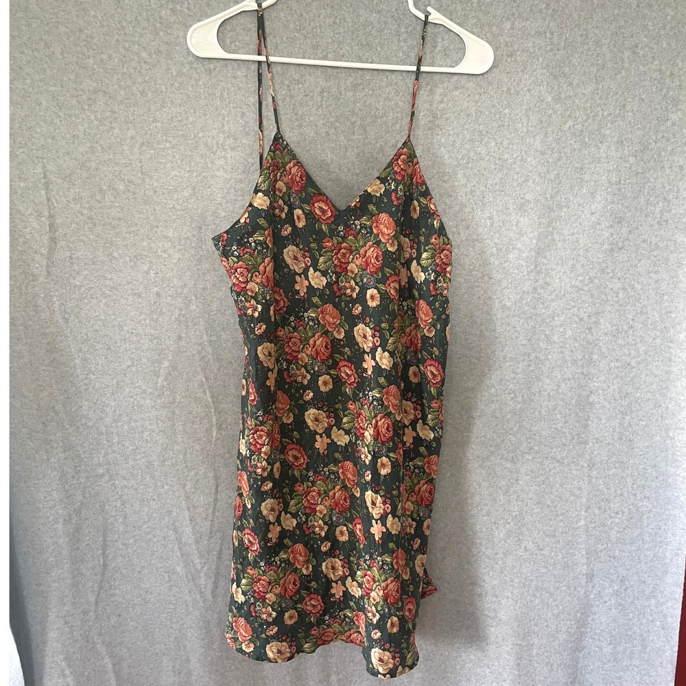 Antara Silk Slip Dress L Green Floral Mini Vintage fairy cottagecore whimsigoth